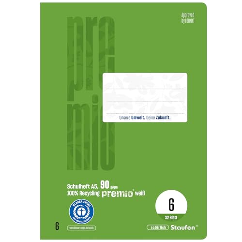 Staufen premio Schulhefte - 5 Hefte je 32 Blatt, Lineatur 6, DIN A5, 90 g/m², blanko Staufen premio Schulhefte - 5 Hefte je 32 Blatt, Lineatur 6, DIN A5, 90 g/m², blanko von Staufen