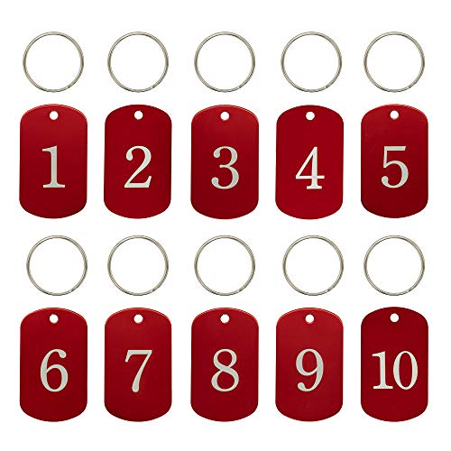 Aluminiummarken mit gravierten Nummern 1 bis 10, Schlüsselanhänger, Kennzeichnungsmarken mit Schlüsselringen, Rot von StayMax