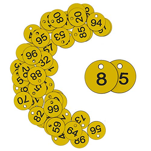 Nummernschilder aus Kunststoff, graviert, ohne Schlüsselringe, 1 - 100, Gelb von StayMax