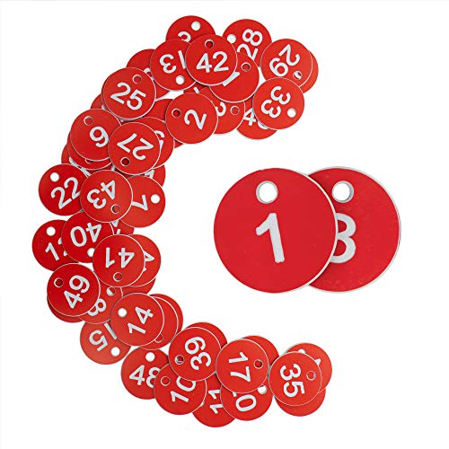 Nummernschilder aus Kunststoff, graviert, ohne Schlüsselringe, 1 - 100, Rot von StayMax