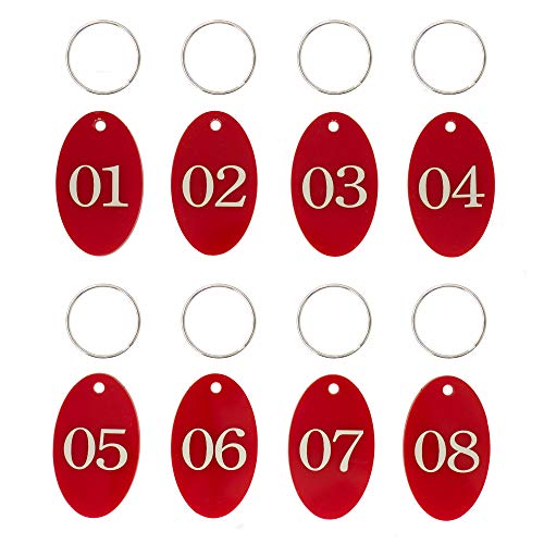 Ovale nummerierte Etiketten aus Acryl mit Schlüsselring zur Organisation (rot, 01-100) von StayMax
