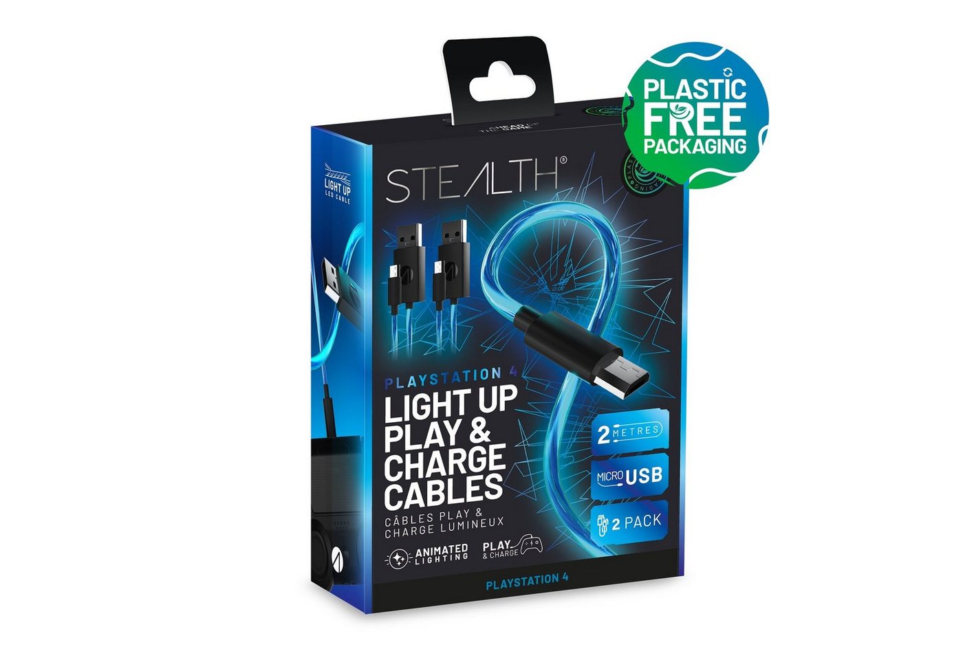 Stealth USB Kabel Doppelpack (2x 2m) Play&Charge mit LED Beleuchtung USB-Kabel, Micro-USB, (200 cm), Beleuchtung von Stealth