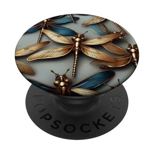 Libellen-Design, goldene Insektenkunst, detaillierte Flügelmuster, PopSockets Klebender PopGrip von Steampunk Style Graphics