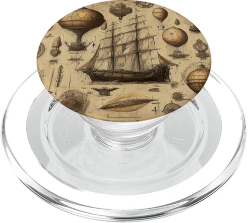 Nautisches Steampunk-Design, Vintage-Schiff und Heißluftballon PopSockets PopGrip für MagSafe von Steampunk Style Graphics