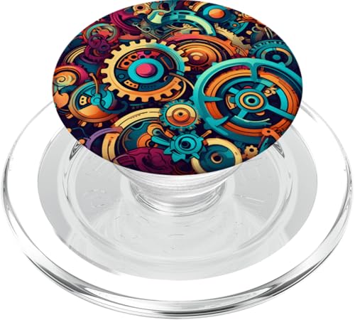 Steampunk-Getriebe, buntes mechanisches Getriebe-Design, Handy-Griff PopSockets PopGrip für MagSafe von Steampunk Style Graphics