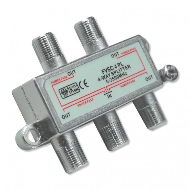 SAT-Verteiler 4-fach, Splitter, F-Anschlüsse von Stecker und Dosen