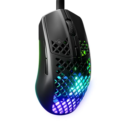 SteelSeries Aerox 3 Holey RGB-Gaming-Maus, ultraleichtes, wasserabweisendes Design, 8.500 DPI TrueMove Core optischer Sensor, Onyx von SteelSeries