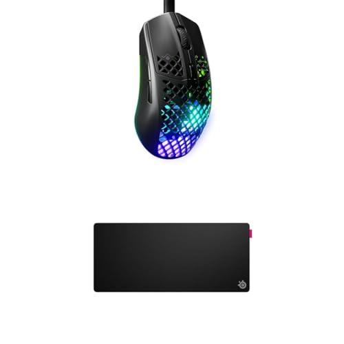 SteelSeries Aerox 3 Onyx - Superleichte Gaming-Maus - Optischer TrueMove Core Sensor mit 8,5K CPI QcK XL Performance Speed Gaming-Mauspad 900x400mm von SteelSeries