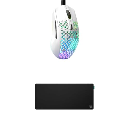 SteelSeries Aerox 3 Snow - Superleichte Gaming-Maus - Optischer TrueMove Core Sensor mit 8,5K CPI QcK XL Performance Balance Gaming-Mauspad 900x400mm von SteelSeries