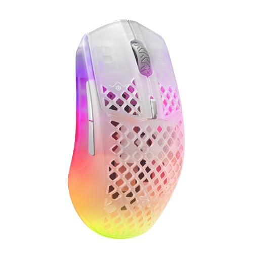 SteelSeries Aerox 3 Wireless - RGB Gaming-Mouse mit Öffnungen in der Oberfläche - Federleichtes, wasserabweisendes Design - Optischer TrueMove Air-Sensor mit 18.000 DPI - Ghost von SteelSeries