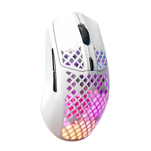 SteelSeries Aerox 3 Wireless - RGB Gaming-Mouse mit Öffnungen in der Oberfläche - Federleichtes, wasserabweisendes Design - Optischer TrueMove Air-Sensor mit 18.000 DPI - Snow von SteelSeries