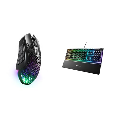 SteelSeries Aerox 9 Wireless - RGB Gaming-Mouse mit Öffnungen in der Oberfläche & Apex 3 - Gaming Tastatur - 10-Zonen RGB-Beleuchtung von SteelSeries