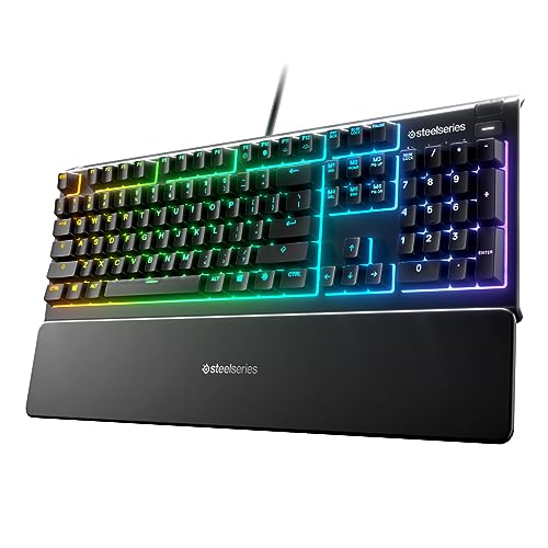SteelSeries Apex 3 RGB Gaming Tastatur 10-Zonen RGB Beleuchtung IP32 Wasserabweisend Premium Magnetische Handgelenkauflage 64812 flüsterleise fühlbar & geräuschlos von SteelSeries