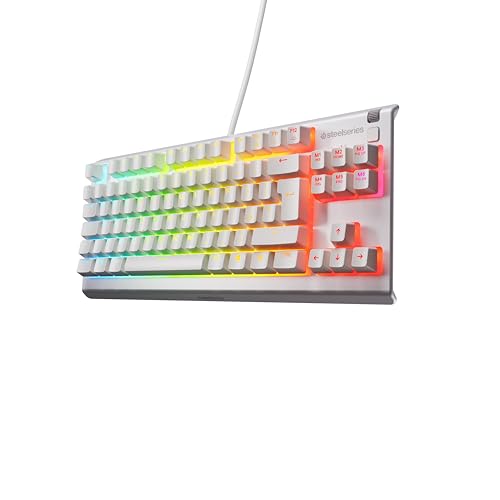 SteelSeries Apex 3 TKL White RGB Gaming-Tastatur – Kompakter Tenkeyless-Formfaktor – 8-Zonen-RGB-Beleuchtung – Wasser- und Staubresistenz – Flüsterleise Gaming-Switches - UK Layout QWERTY von SteelSeries