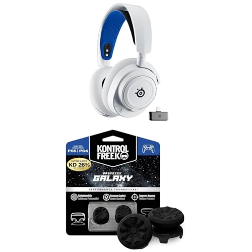 SteelSeries Arctis Nova 7P Wireless Playstation Gaming-Headset - 2,4 GHz & Mischbarer Bluetooth-Sound + KontrolFreek FPS Freek Galaxy White für Playstation (PS4/PS5) - Performance Thumbsticks von SteelSeries