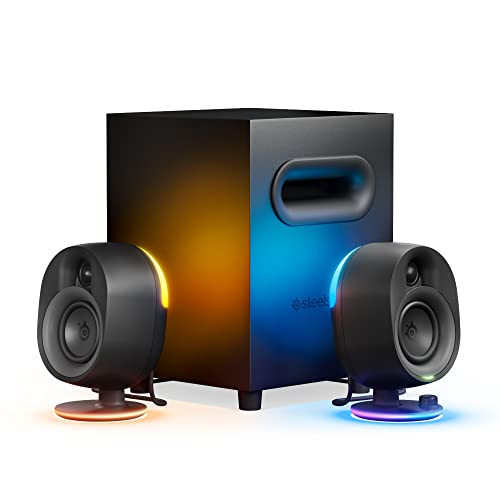 SteelSeries Arena 7 - 2.1-Gaming-Lautsprecher 2-Wege-Lautsprecherdesign Starke Bässe, Subwoofer Reaktive RGB USB, Aux, optisch, kabelgebunden Bluetooth PC, PlayStation, Mobilgeräte, Mac, Black von SteelSeries