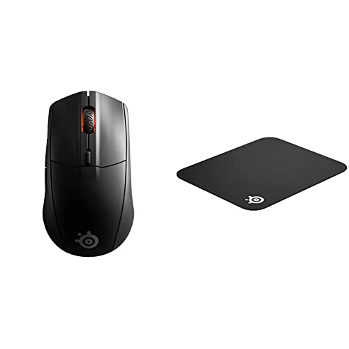 SteelSeries Rival 3 Wireless - Wireless Gaming-Maus - Über 400 Stunden Akkulaufzeits & QcK Mini - Gaming-Mauspad - Stoff - Gummiunterseite - Schwarz (250mm x 210mm x 2mm) von SteelSeries