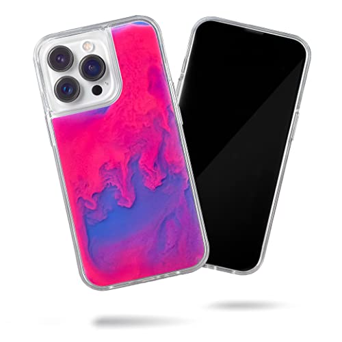 Fließender Neon Sand Liquid Case für iPhone 13 Pro (2021, 6,1 Zoll) – Ganzkörperschutz mit erhöhter Lünette (Blaubeere und Pink Glow) von SteepLab