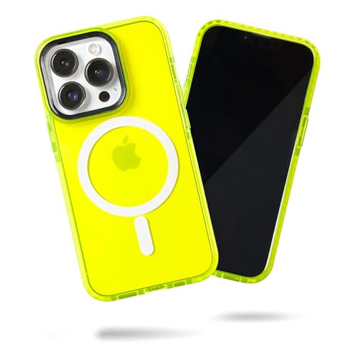 SteepLab Magnetische Barriere Hülle für iPhone 15 Pro, kompatibel mit MagSafe, stoßdämpfender 360-Grad-Schutz mit eingebauten Magneten (Hi-Energy Neongelb) von SteepLab