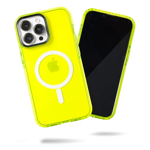 SteepLab Barrier MS Hülle für iPhone 15 Pro Max - Kompatibel mit MagSafe - Stoßdämpfende Hülle mit starken Magneten - 360 Schutz und erhöhte Einfassung (Hi-Energy Neon Yellow) von SteepLab