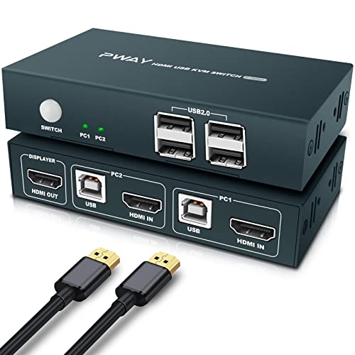KVM Switch HDMI 2 Port, 4K@30Hz 2 PC 1 Monitor Switch, USB2.0 KVM-Switches mit Knopfschalter, 2 HDMI und 2 USB Kabel für 2 Computer Teilen Tastatur, Maus, Drucker und Einen HD-Monitor von Steetek