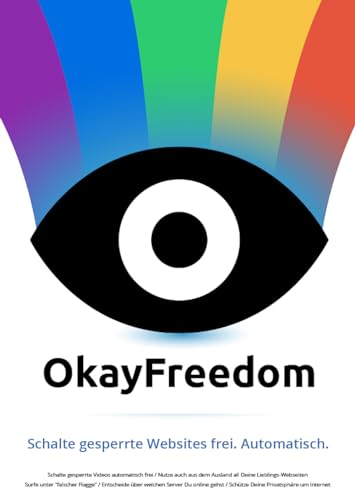 OkayFreedom VPN - Installieren und ohne Registrierung anonym lossurfen - Made in Germany! | Premium | 1 Gerät | 1 Benutzer | 1 Jahr | PC Aktivierungscode per Email OkayFreedom VPN - Installieren und ohne Registrierung anonym lossurfen - Made in Germany! | Premium | 1 Gerät | 1 Benutzer | 1 Jahr | PC Aktivierungscode per Email von Steganos