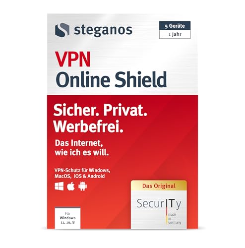 Steganos VPN Online Shield 2024 | Das Internet wie ich es will: Sicher. Privat. Werbefrei | Made in Germany | Aktivierungscode per Email von Steganos