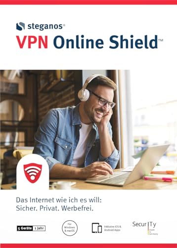 Steganos VPN Online Shield 2024 | Das Internet wie ich es will: Sicher. Privat. Werbefrei | Made in Germany | Aktivierungscode per Email von Steganos