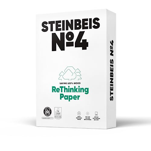 Steinbeis No. 4 Druckerpapier – DIN A3 Recycling-Papier 80 g/m², Weiß & Chlorfrei, 2500 (5 x 500) Blatt hochwertiges Kopierpapier ISO 100 / CIE 135 von Steinbeis