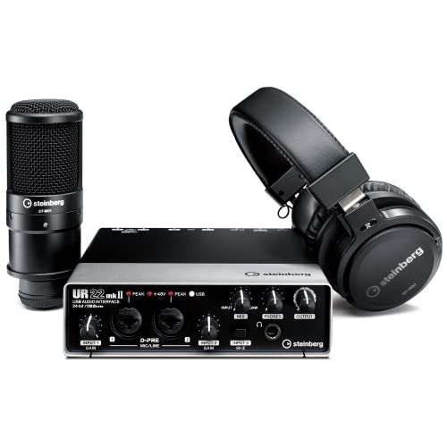 Steinberg UR22mkII Recording Pack Elements Edition - UR22mkII USB 2.0 Audio-Interface, ST-M01 Kondensatormikrofon und ST-H01 Monitorkopfhörer, Recording-Zubehör (inkl. Cubase Elements und Cubasis LE) von Steinberg