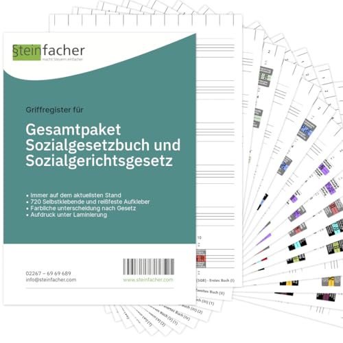 Steinfacher Griffregister Gesamtpaket für SOZIALGESETZBUCH (SGB) und SOZIALGERICHTSGESETZ (SGG) (ohne Folien) von Steinfacher
