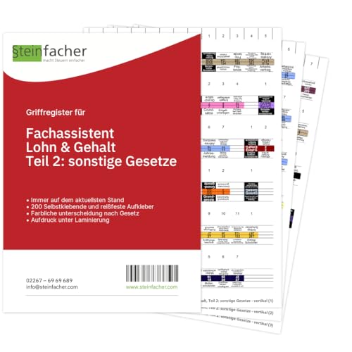 Steinfacher Griffregister für FACHASSISTENT LOHN & GEHALT, Teil 2: sonstige Gesetze (Lesart: vertikal) von Steinfacher