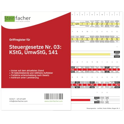 Steinfacher Griffregister für STEUERGESETZE Nr. 03: KStG, UmwStG, 141 von Steinfacher