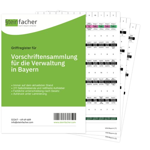Steinfacher Griffregister für VSV-BAYERN – Vorschriftensammlung der Verwaltung in Bayern - 211 bedruckte Aufkleber (mit Folien) von Steinfacher