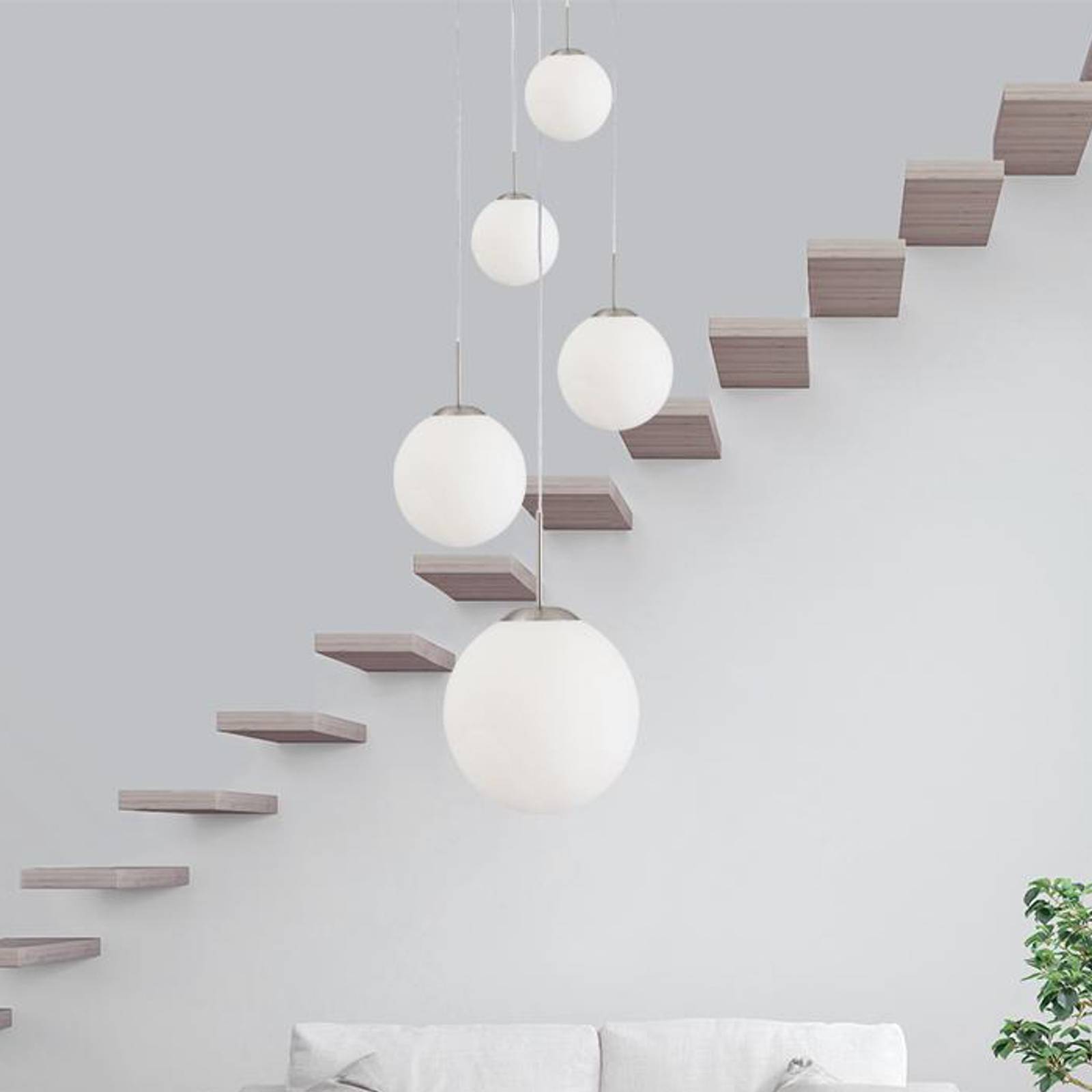Hängeleuchte Bollique, stahl, opalweiß, Glas, 5-flammig rund Hängeleuchte Bollique, stahl, opalweiß, Glas, 5-flammig rund von Steinhauer