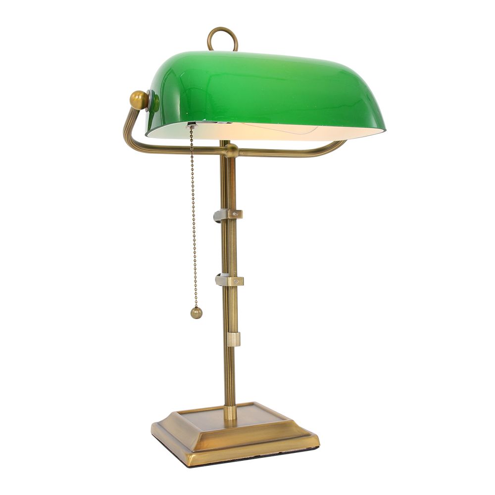 Schreibtischlampe, bronze, Glasschirm grün, H 57 cm von Steinhauer