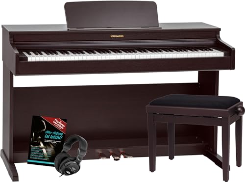 Steinmayer DP-321 RW Digitalpiano - 88 Tasten mit Hammermechanik - Ebony/Ivory Touch - Bluetooth Audio/MIDI - Set inkl. Klavierbank, Kopfhörer und Schule - Rosenholz von Steinmayer