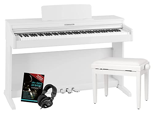 Steinmayer DP-321 WM Digitalpiano - 88 Tasten mit Hammermechanik - Ebony/Ivory Touch - Bluetooth Audio/MIDI - Set inkl. Klavierbank, Kopfhörer und Schule - weiß matt von Steinmayer