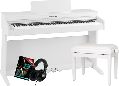 Steinmayer DP-321 WM Digitalpiano - 88 Tasten mit Hammermechanik - Ebony/Ivory Touch - Bluetooth Audio/MIDI - Set inkl. Klavierbank, Kopfhörer und Schule - weiß matt von Steinmayer