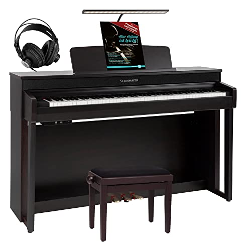 Steinmayer DP-361 RW Digitalpiano - 88 Tasten mit Hammermechanik - Ebony/Ivory Touch - Bluetooth Audio/MIDI - Set inkl. Klavierbank, Pianoleuchte, Kopfhörer und Schule - dunkles Rosenholz von Steinmayer