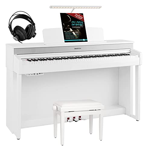 Steinmayer DP-361 WM Digitalpiano - 88 Tasten mit Hammermechanik - Ebony/Ivory Touch - Bluetooth Audio/MIDI - Set inkl. Klavierbank, Pianoleuchte, Kopfhörer und Schule - weiß matt von Steinmayer