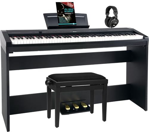 Steinmayer P-60 SM Stagepiano Home Set (88 Tasten und passendem Unterbau, Hammermechanik, Anschlagdynamik, 128-fach polyphon, 14 Sounds, inkl. Pianobank, Kopfhörer, Notenhalter, & Noten) schwarz von Steinmayer