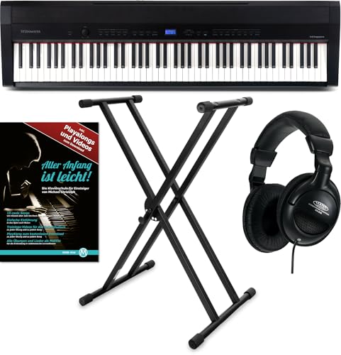 Steinmayer P-60 SM Stagepiano Stage Set (88 Tasten, Hammermechanik, Anschlagdynamik, 128-fach polyphon, 14 Sounds, inkl. X-Keyboardständer, Kopfhörer, Notenhalter, Netzteil & Noten) Schwarz von Steinmayer