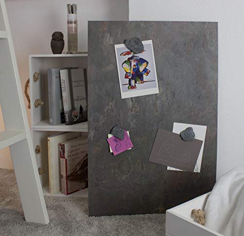 Magnettafel Schiefer 4 In 1 (Magnetwand+Kreidetafel+Pinnwand+Wandbild) Magnetboard inkl 1 x Steinmagnet und 1x Kreidestück, Größen 30x60 cm, 40x60 cm,80x60 cm, 120x60cm (Vulcano Stone, 120cm x 61cm) von Steinmine - Designmanufaktur