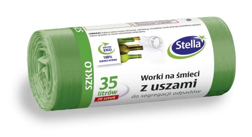 Stella 032198 Müllbeutel mit Henkeln zur Glass-mülltrennung | 35 L | 20 Stück | Müllsack Mülltüte Abfallsäcke für Den Hausmüll Büro aus dicker LDPE-Regranulatfolie Farbe: Grün von Stella pack