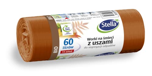 Stella 035175 Müllbeutel mit Henkeln zur Bio-Mülltrennung | 60 L | 14 Stück | Müllsack Mülltüte Abfallsäcke für Den Hausmüll Büro aus dicker LDPE-Regranulatfolie Farbe: Braun von Stella pack