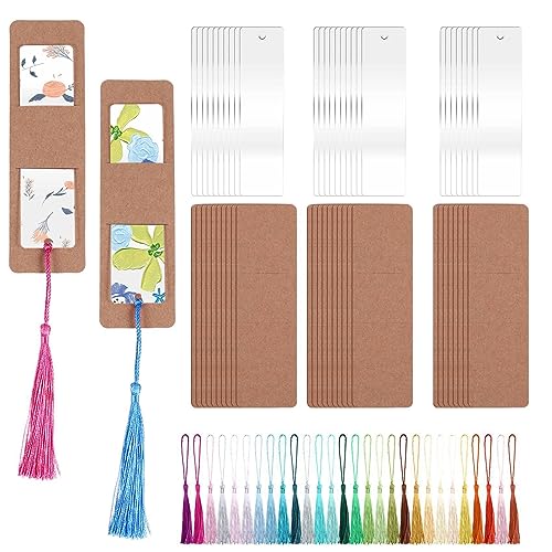 Steowsey 1 Satz 90 Stück Harz-Lesezeichenhalter, 30 Stück Kraft-Lesezeichenhüllen, 30 Stück Klare Acryl-Lesezeichen, 30 Stück Lesezeichen-Quasten, Kraft-Lesezeichen, Klare Acryl-Lesezeichen von Steowsey