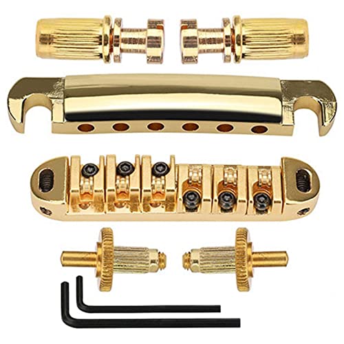 Steowsey 1 Set mit 6 Saiten, Tune-O-BrüCke und Saitenhalter mit Pfosten für SG LP E-Gitarre, Gold von Steowsey