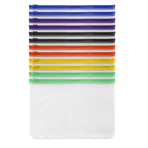 Steowsey 12 StüCke Binder Pockets A5 GrößE 6 LöCher Zipper Binder Pouch Ordner für 6 Ring Notebook Binder Lose Blatt SäCke von Steowsey