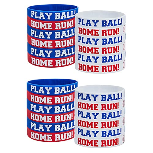 Steowsey 24 Stück Baseball-Armbänder Aus Silikonkautschuk, Baseball-Armband, Silikagel-Baseball-Armband, PLAY BALL HOME RUN-Armband für Baseball-Themenparty von Steowsey